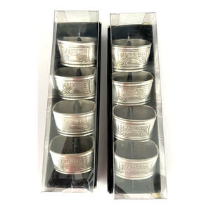 Restoration Hardware Monsieur Madame Napkin Rings Set 8 Antique Silver on Brass